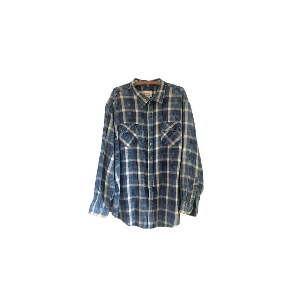 True Nation Mens Blue Plaid Thick Flannel Button Down Shirt Size 2XL
